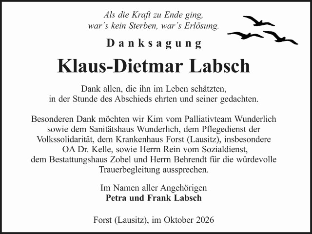 Traueranzeige Klaus-Dieter Labsch