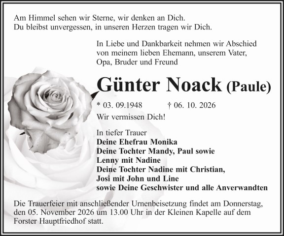 Traueranzeige Günter Noack (Paule)