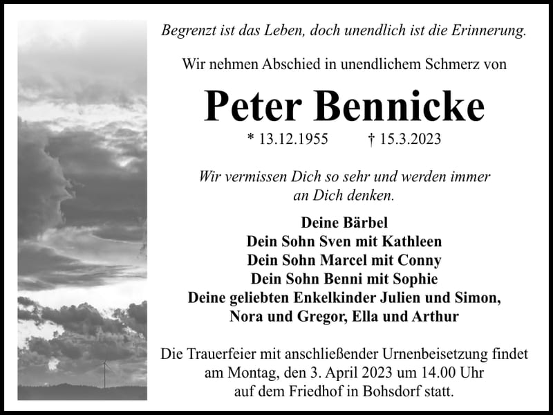 Traueranzeige Peter Bennicke