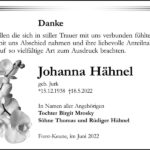 Danksagung Johanna Hähnel, geb. Jurk