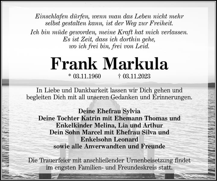 Traueranzeige Frank Markula