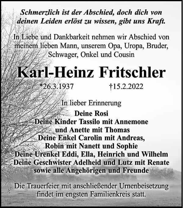 Traueranzeige Karl-Heinz Fritschler