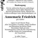 Danksagung Annemarie Friedrich, geb. Köhler
