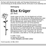 Danksagung Else Krüger, geb. Noack
