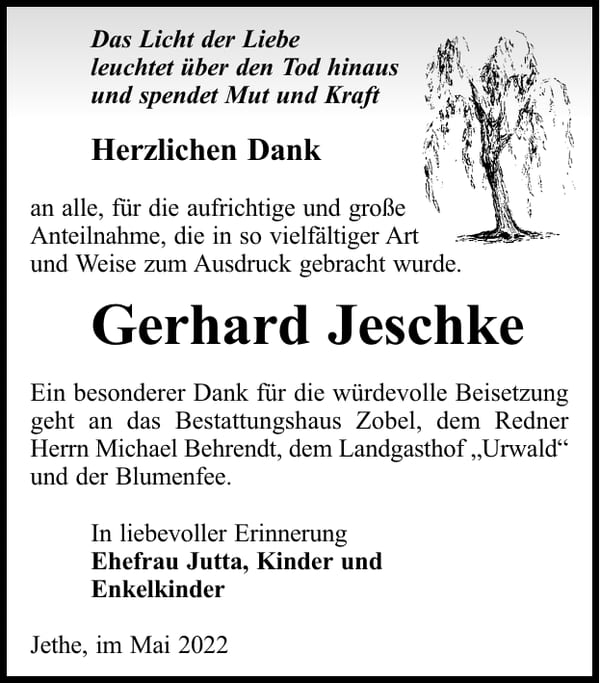 Danksagung Gerhard Jeschke