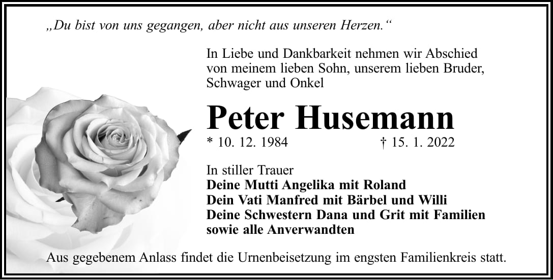 Traueranzeige Peter Husemann