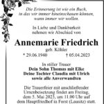 Traueranzeige Annemarie Friedrich, geb. Köhler