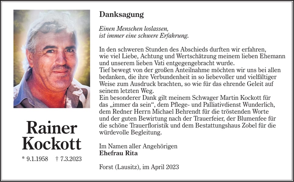 Danksagung Rainer Kockott