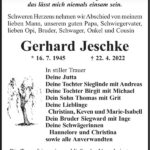 Traueranzeige Gerhard Jeschke