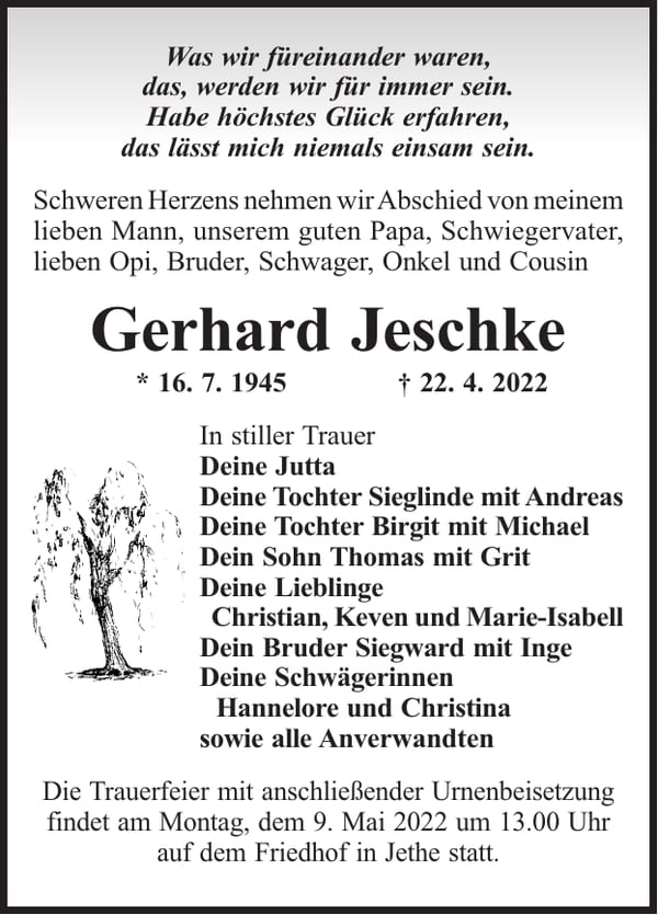 Traueranzeige Gerhard Jeschke