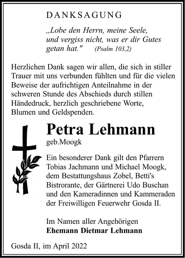 Danksagung Petra Lehmann