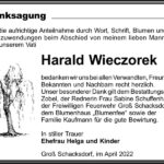 Danksagung Harald Wieczorek
