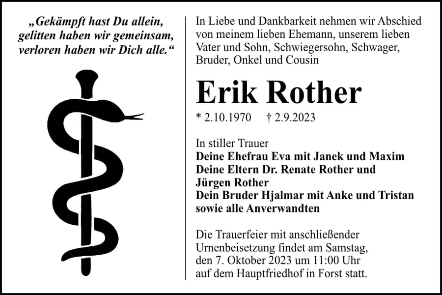 Traueranzeige Erik Rother