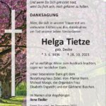 Danksagung Helga Tietze, geb. Decke