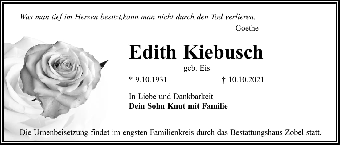 Traueranzeige Edith Kiebusch, geb. Eis