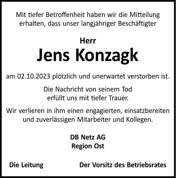 Nachruf Jens Konzagk