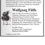 Danksagung Wolfgang Fülfe