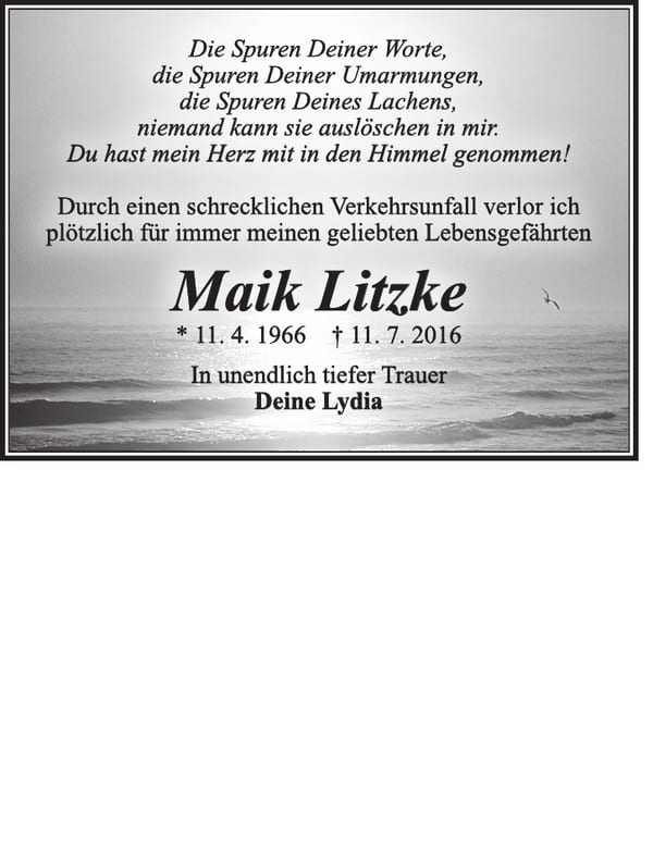 Traueranzeige Maik Litzke