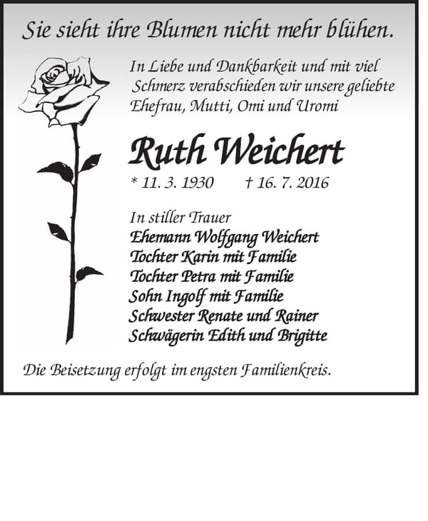 Traueranzeige Ruth Weichert