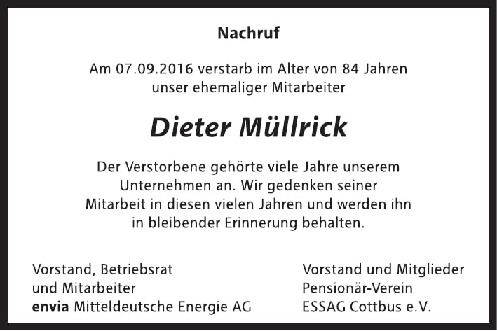 Nachruf Dieter Müllrick