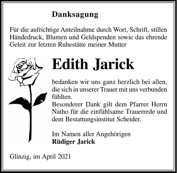 Danksagung Edith Jarick