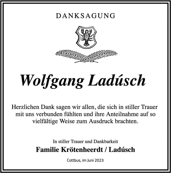 Danksagung Wolfgang Ladusch
