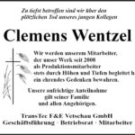 Traueranzeige Clemens Wentzel
