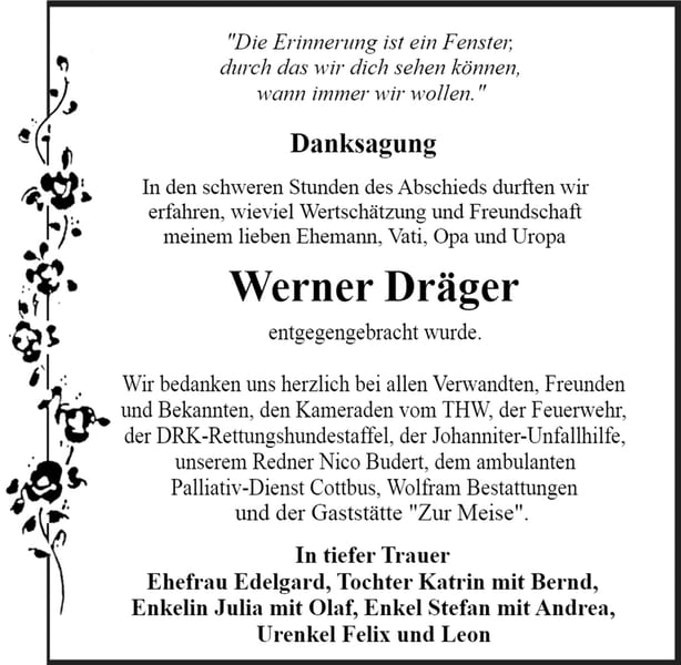 Danksagung Werner Dräger