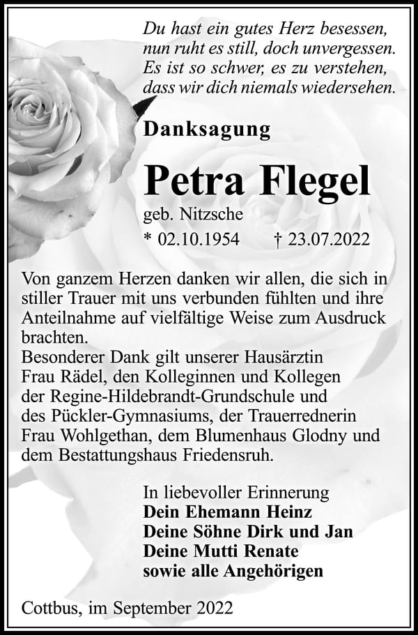 Danksagung Petra Flegel, geb. Nitzsche