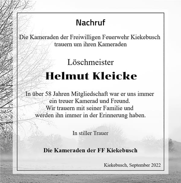 Nachruf Helmut Kleicke
