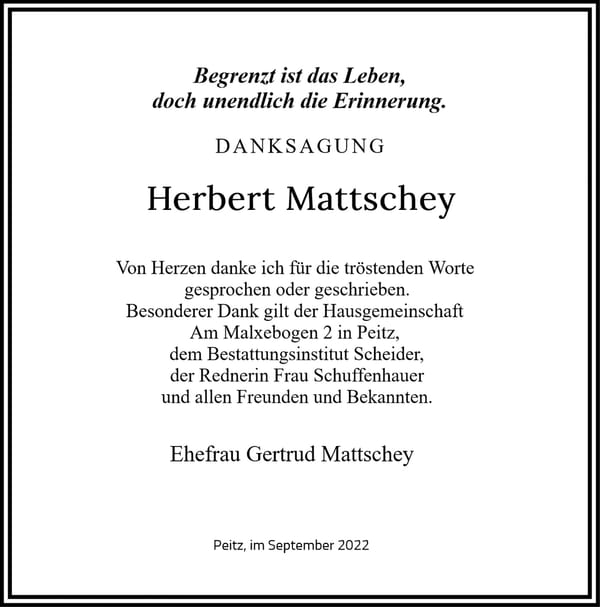 Danksagung Herbert Mattschey