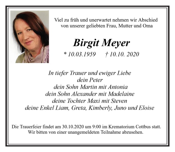 Traueranzeige Birgit Meyer