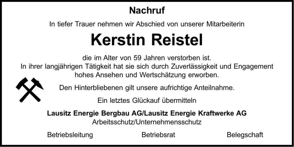 Nachruf Kerstin Reistel