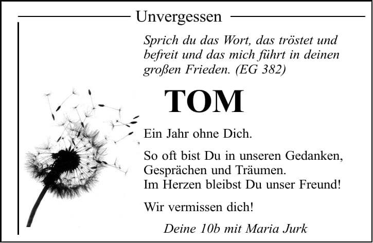 Jahresgedenken Tom