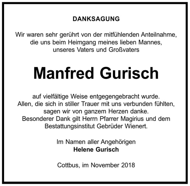 Danksagung Manfred Gurisch