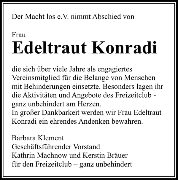 Nachruf Edeltraut Konradi