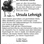 Danksagung Ursula Lehnigk