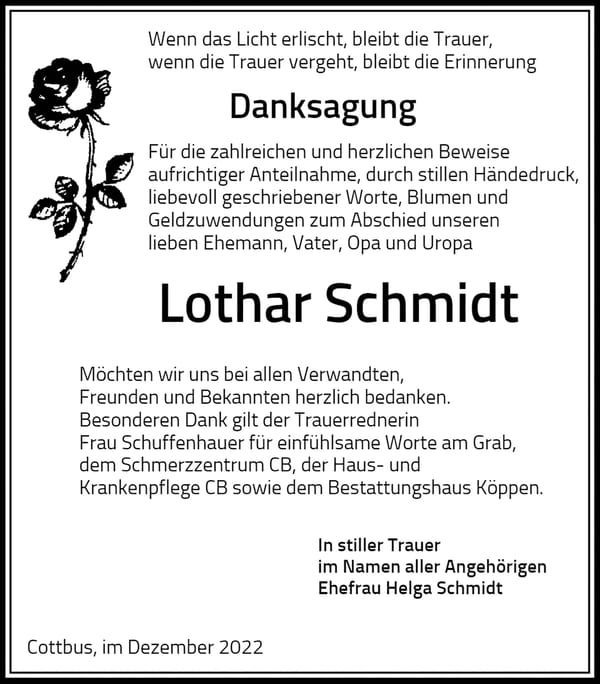 Danksagung Lothar Schmidt