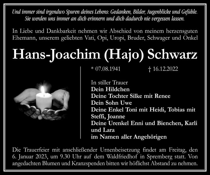 Traueranzeige Hans-Joachim (Hajo) Schwarz