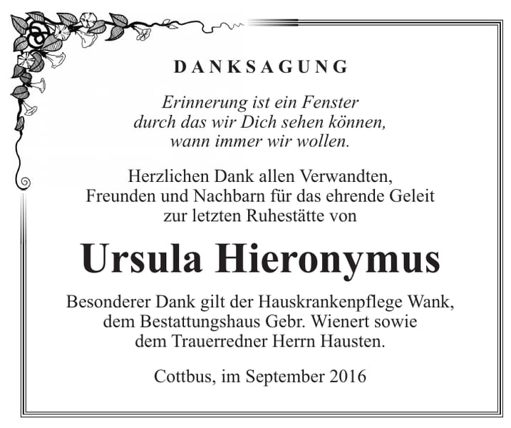 Danksagung Ursula Hieronymus