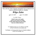 Traueranzeige Wilgo Zahn