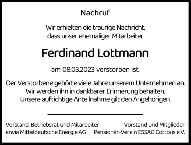 Nachruf Ferdinand Lottmann