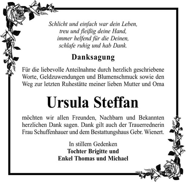 Danksagung Ursula Steffan