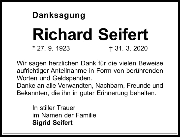 Danksagung Richard Seifert