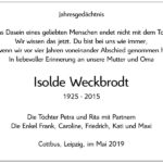 Jahresgedenken Isolde Weckbrodt
