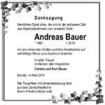 Traueranzeige Andreas Bauer