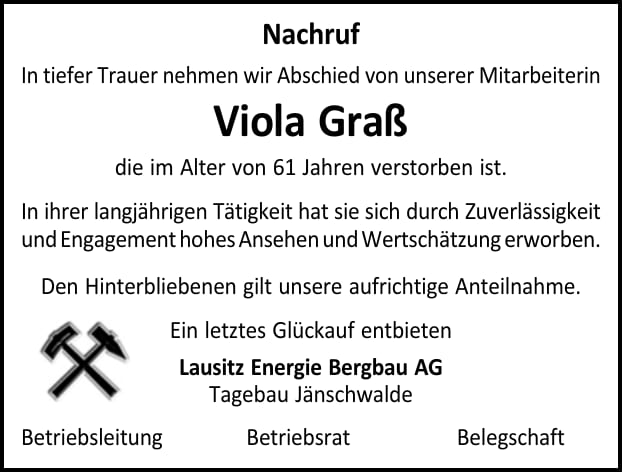 Nachruf Viola Graß