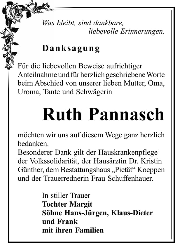 Danksagung Ruth Pannasch