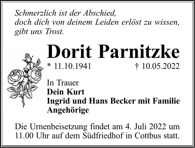 Traueranzeige Dorit Parnitzke