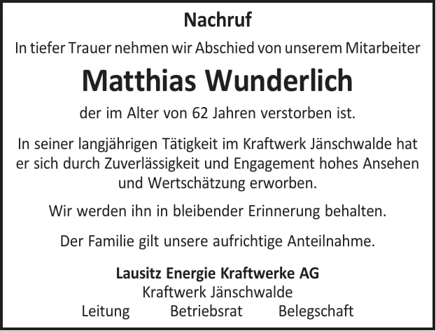 Nachruf Matthias Wunderlich